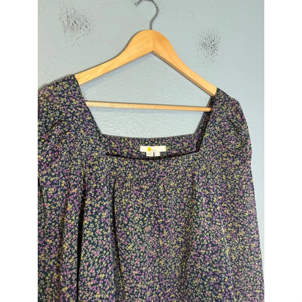 Boden Square Neck Floral Printed Peasant Top Navy Pink Size 4 Cottagecore‎